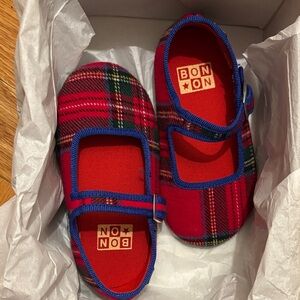 Bonton Red and Blue Plaid Kids Slippers